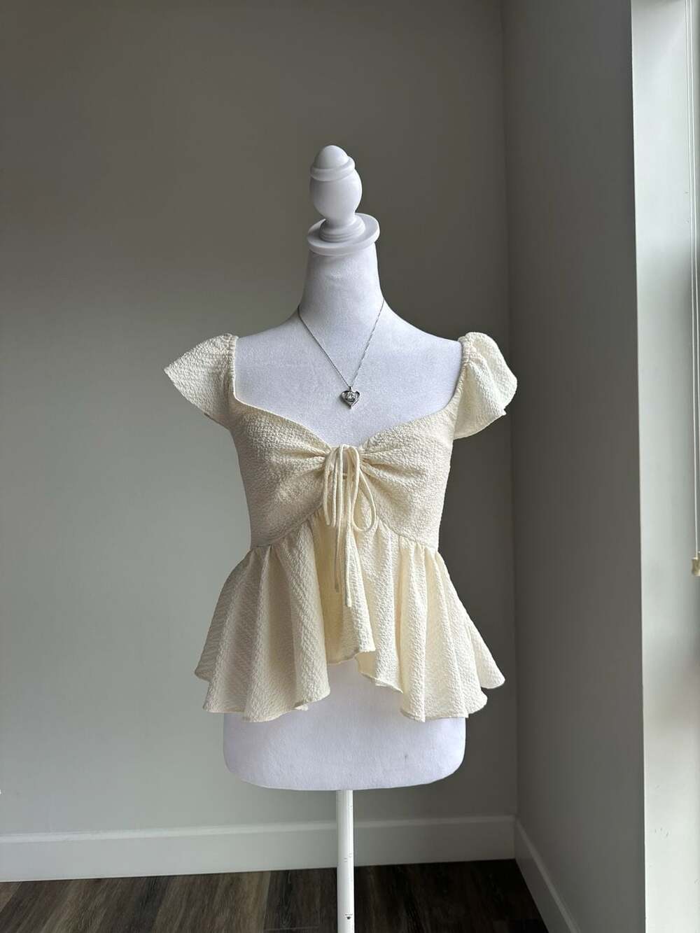 Urban Outfitters Cream Off-Shoulder Ruffle Peplum Blouse Top Size S